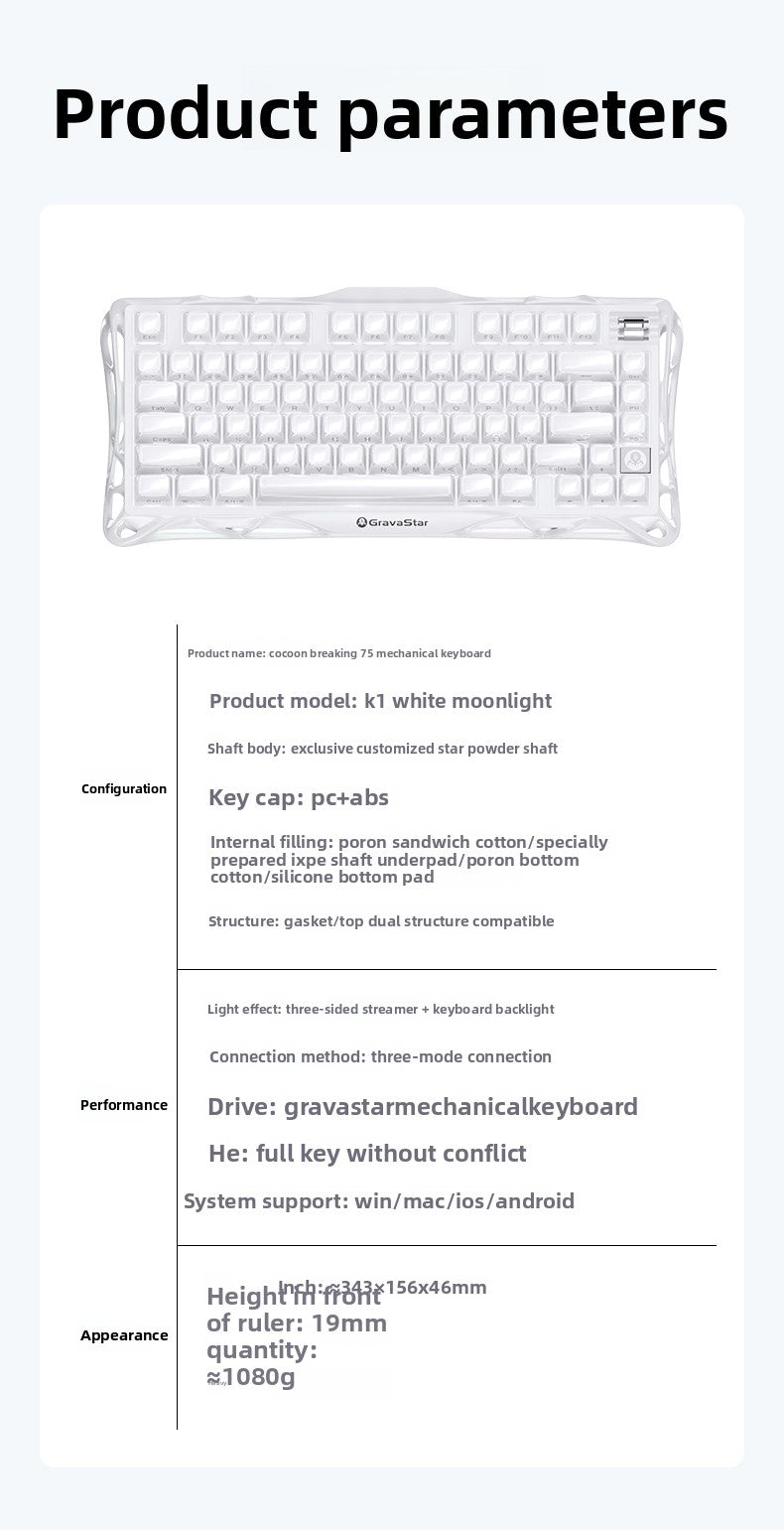 GravaStar K1 Lite Tri-Mode Gasket Mechanical Gaming Keyboard