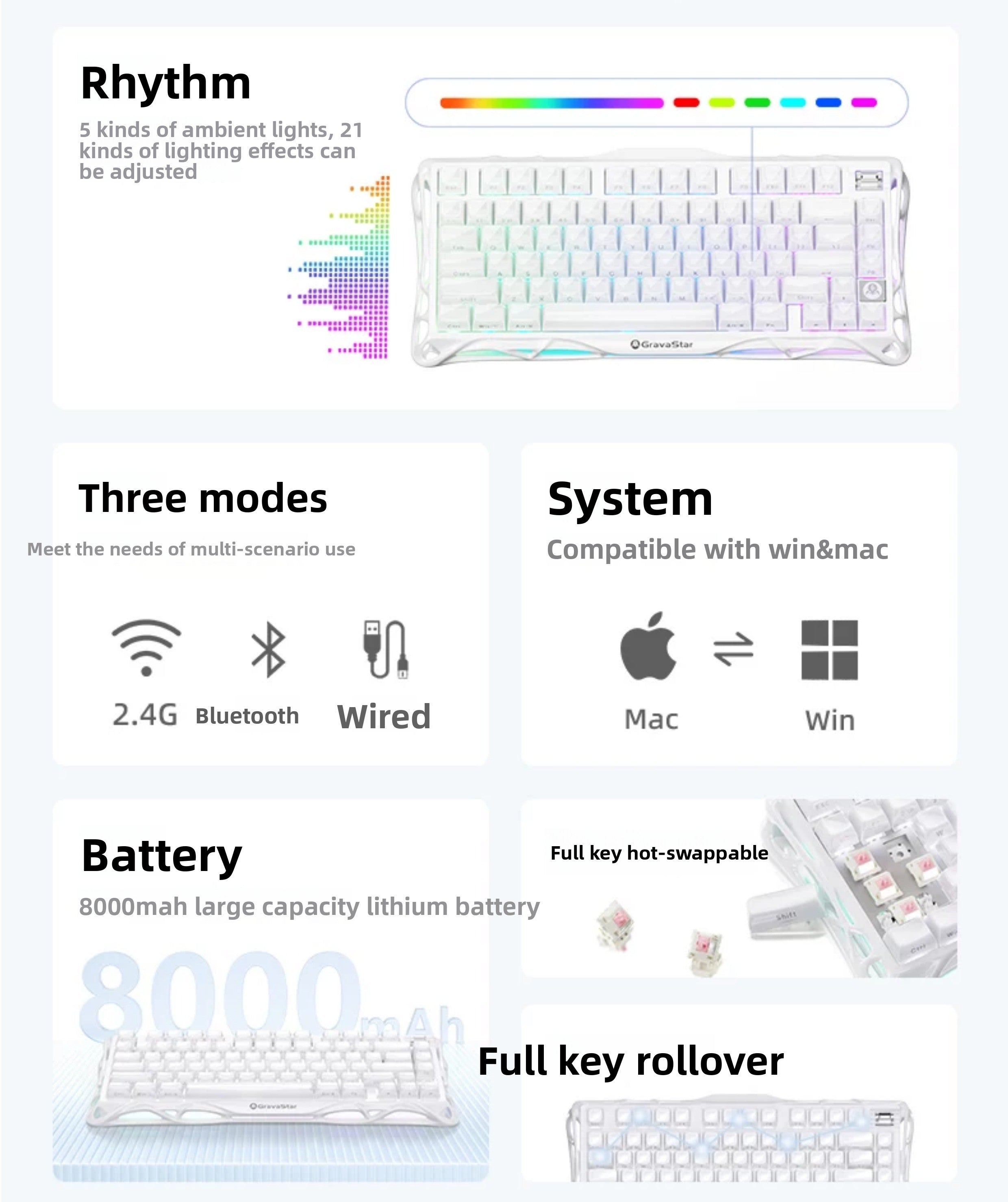 GravaStar K1 Lite Tri-Mode Gasket Mechanical Gaming Keyboard