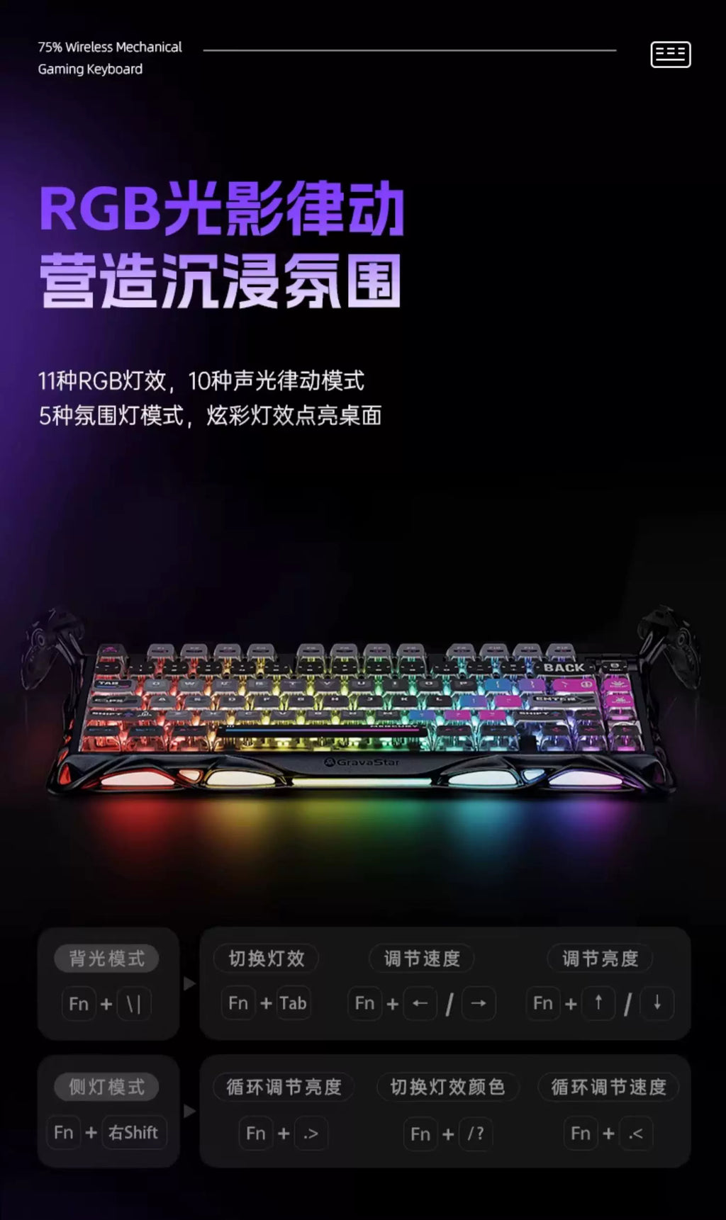 GravaStar K1 Breaking Cocoon Mechanical Keyboards Long Battery Life Custom Wireless Tri-Mode Gaming Keyboard PC Accessories Gift