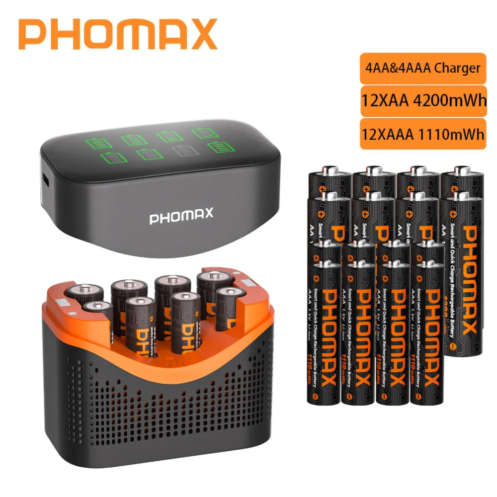 PHOMAX 1.5V Rechargeable Lithium Battery AA & AAA with Charger