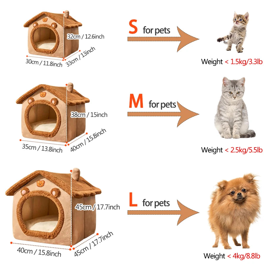 Foldable Washable Pet Cave House – Cat & Small Dog Bed