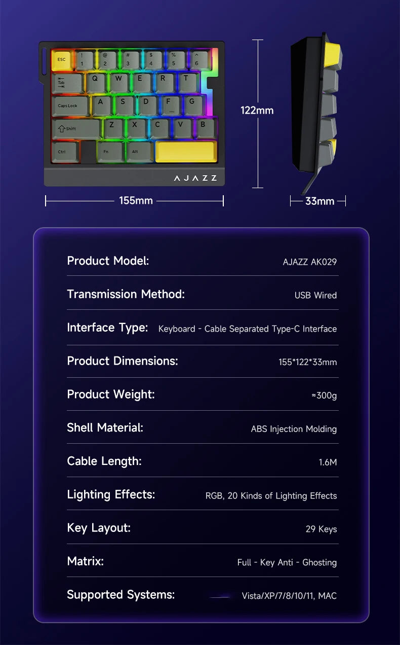 AK029 RGB Gaming Keyboard 29-Key Hot-Swap