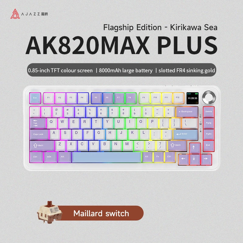 AJAZZ AK820 MAX/MAX Plus Gaming Keyboard Tri Mode 8000mAh Gasket TFT Screen Hot Plug Mechanical Keyboard Customized PC Accessory