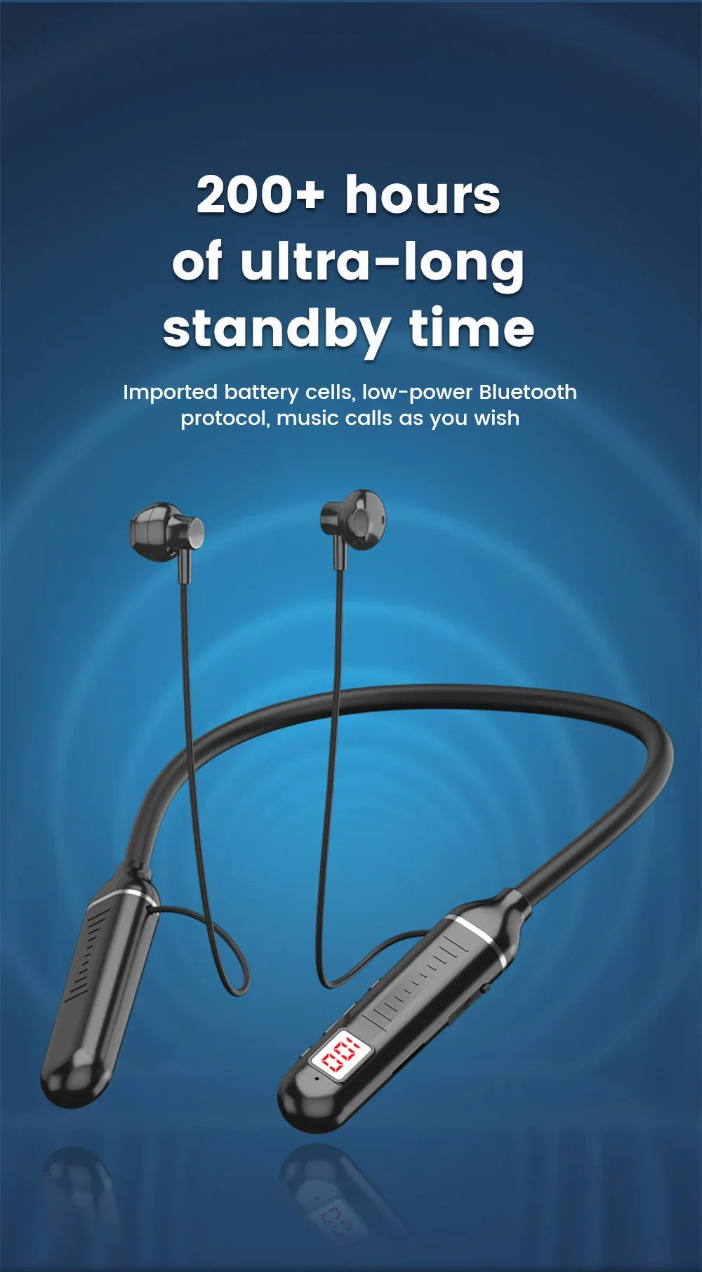 Wireless Neckband Earphones Bluetooth 5.3 LED Waterproof Magnetic