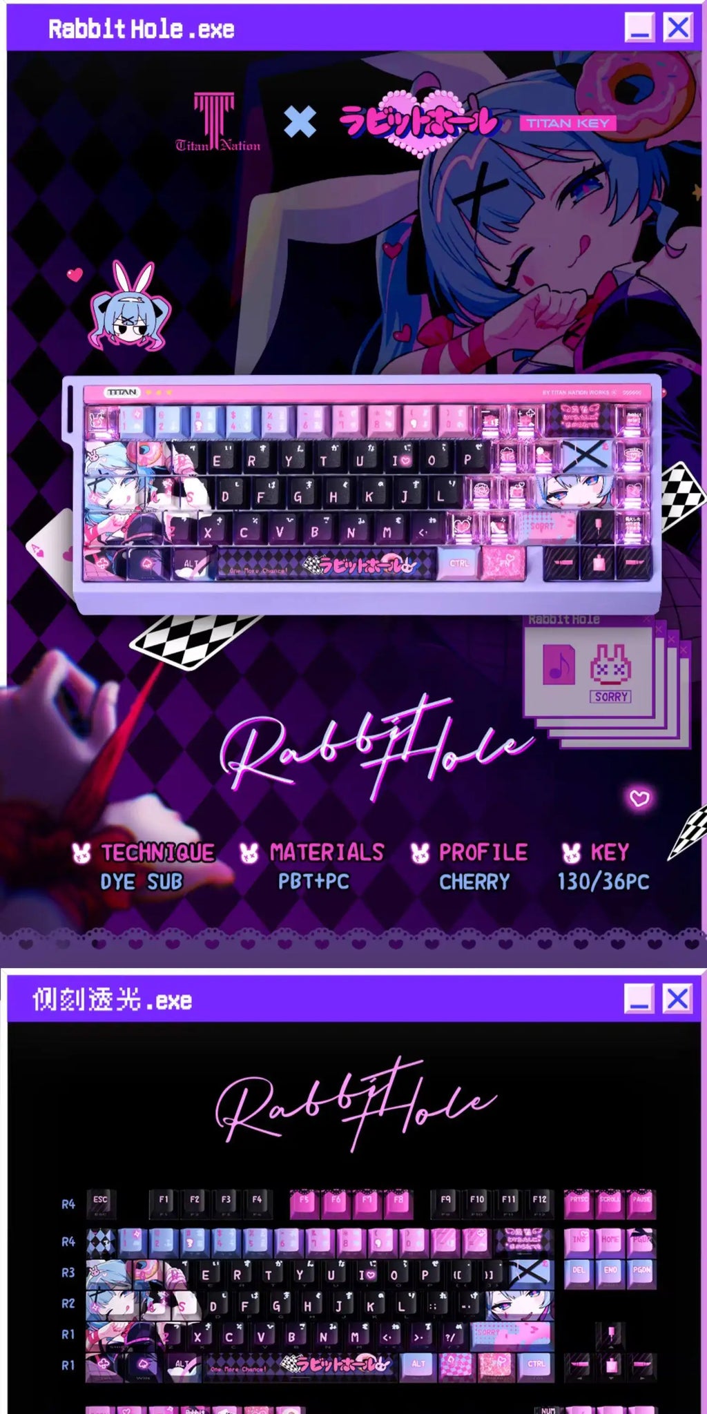 Rabbit Hole Anime PBT Keycaps