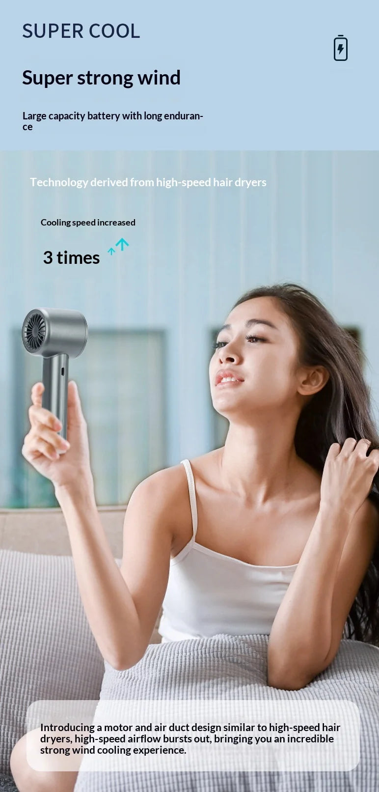 HOMEFISH Portable Handheld Ice Cooling Fan – 400mAh USB