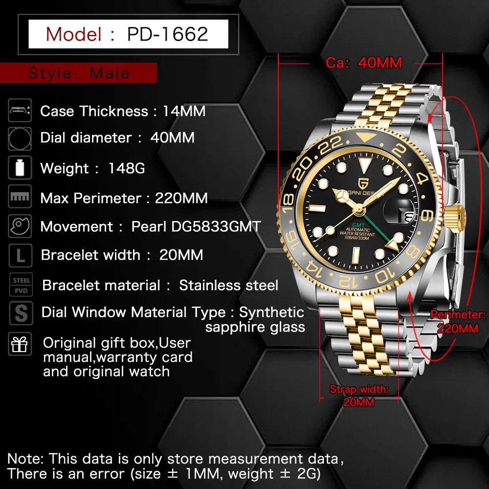 PAGANI DESIGN PD-1662 Men's GMT Automatic Watch