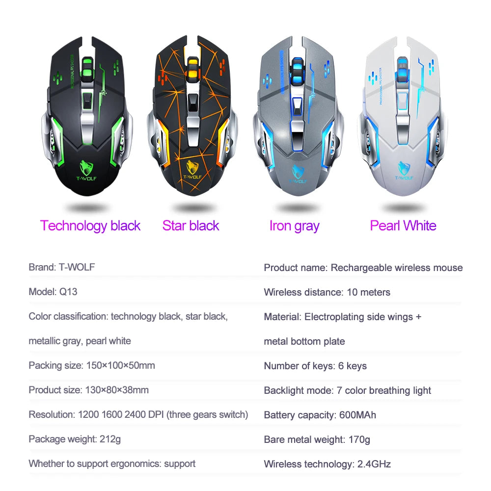 Wireless Mouse Charging Gaming Mouse Mute Backlit Mouse Mechanical Ergonomic Optical Computer Accessories for Pc Laptop