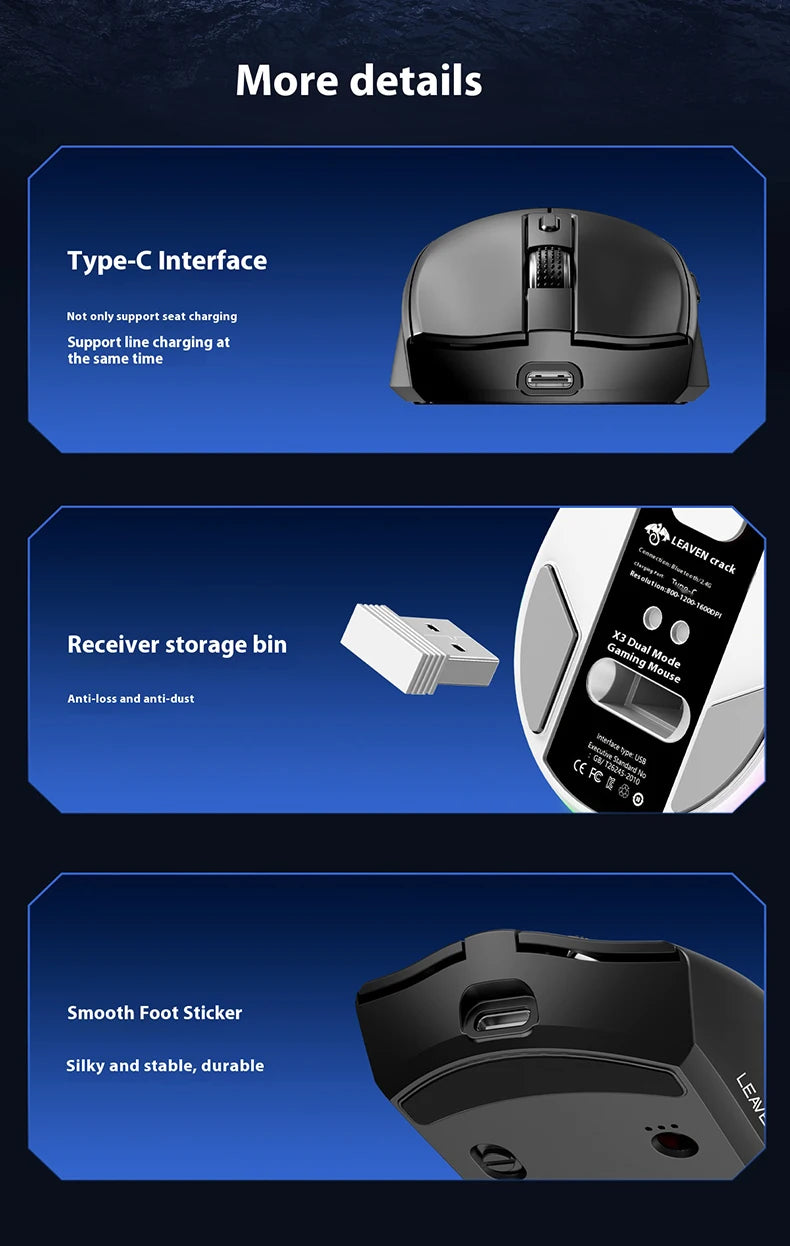 NexusClick Dual Mode Wireless Gaming Mouse,Lightweight RGB Backlit Magnetic Charging Dock DPI Adjustable Ergonomic for Laptop PC
