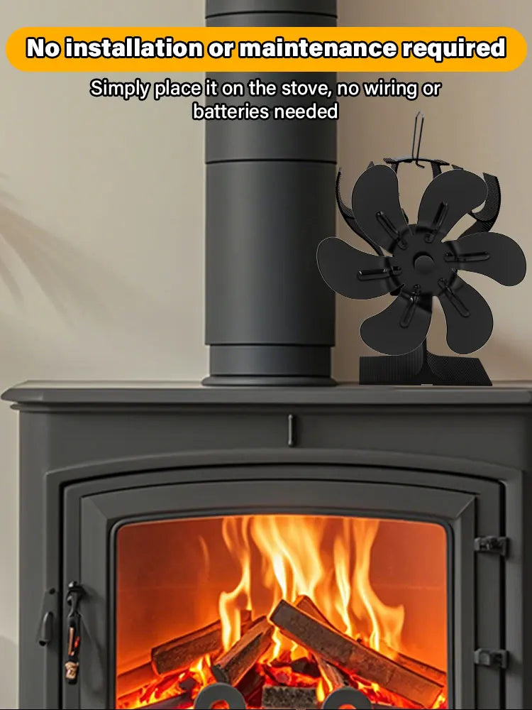 6-Blade Eco Fireplace Fan – Heat-Powered Stove Fan