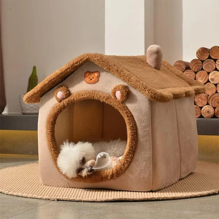 Foldable Washable Pet Cave House – Cat & Small Dog Bed