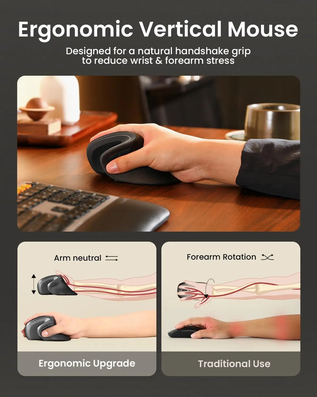 ProtoArc EM11 Ergonomic Vertical Wireless Mouse Rechargeable