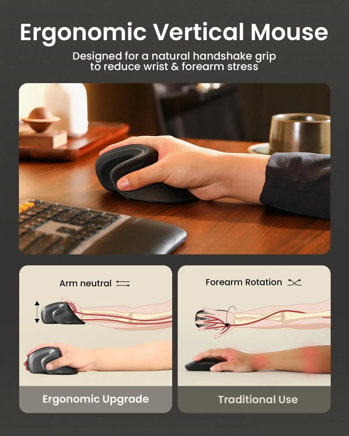 ProtoArc EM11 Ergonomic Vertical Wireless Mouse Rechargeable
