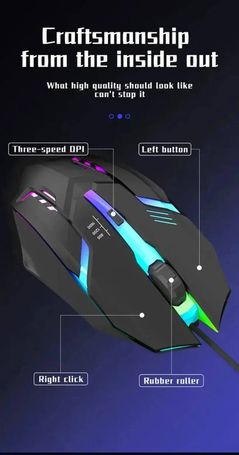 USB RGB Wired Gaming Mouse 1600 DPI Ergonomic Backlit