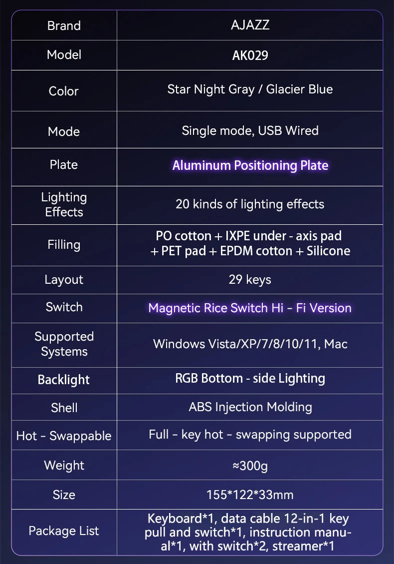 AK029 RGB Gaming Keyboard 29-Key Hot-Swap