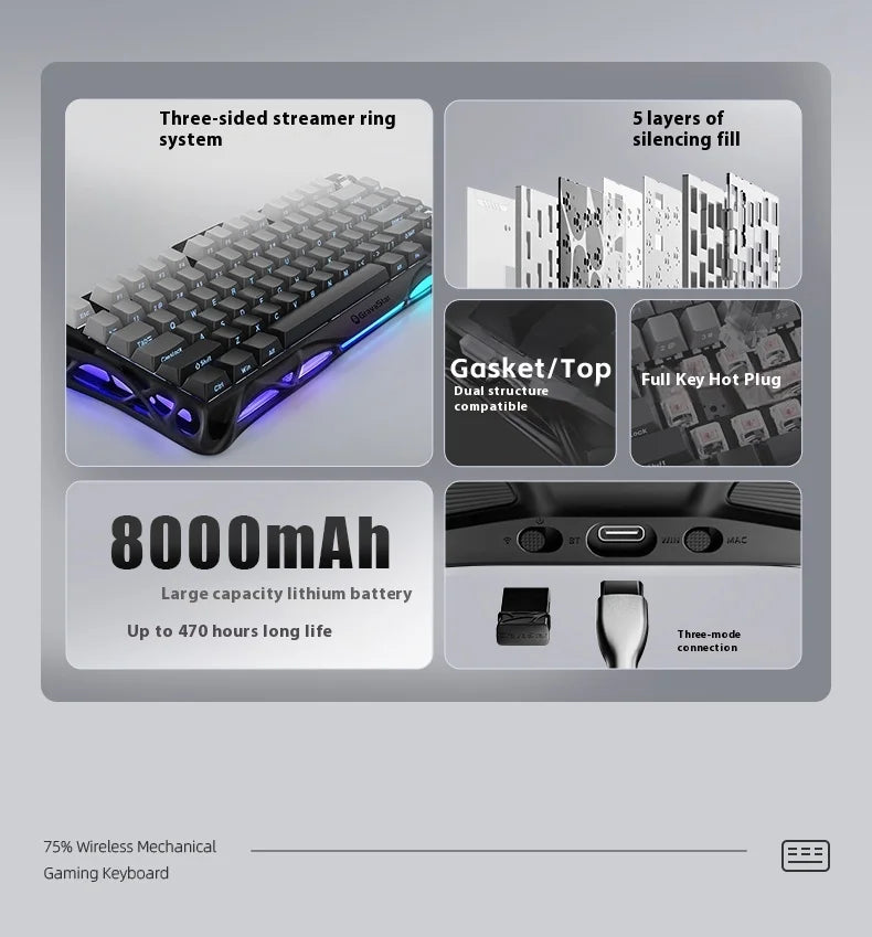 GravaStar K1 75 Tri-Mode Wireless Mechanical Gaming Keyboard