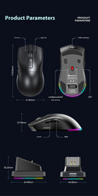 NexusClick Dual Mode Wireless Gaming Mouse,Lightweight RGB Backlit Magnetic Charging Dock DPI Adjustable Ergonomic for Laptop PC