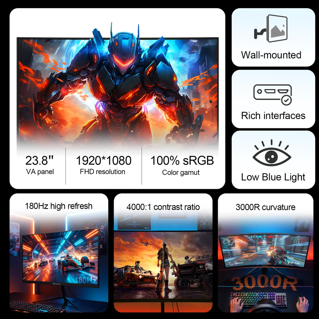 Reletech 23.8" Curved 180Hz FHD VA Gaming Monitor
