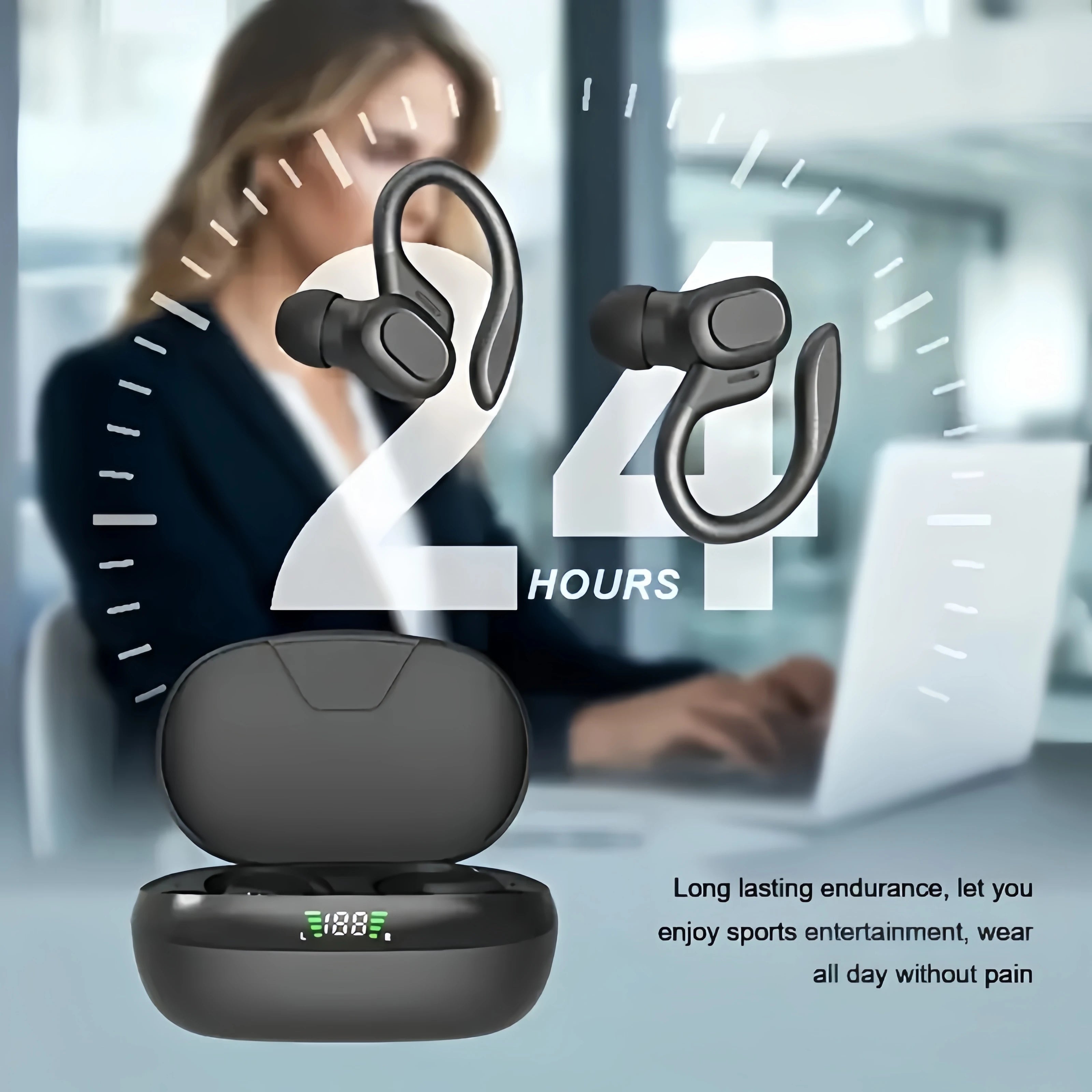 True Wireless Earbuds LED Display Sports Ear Clip with Mic