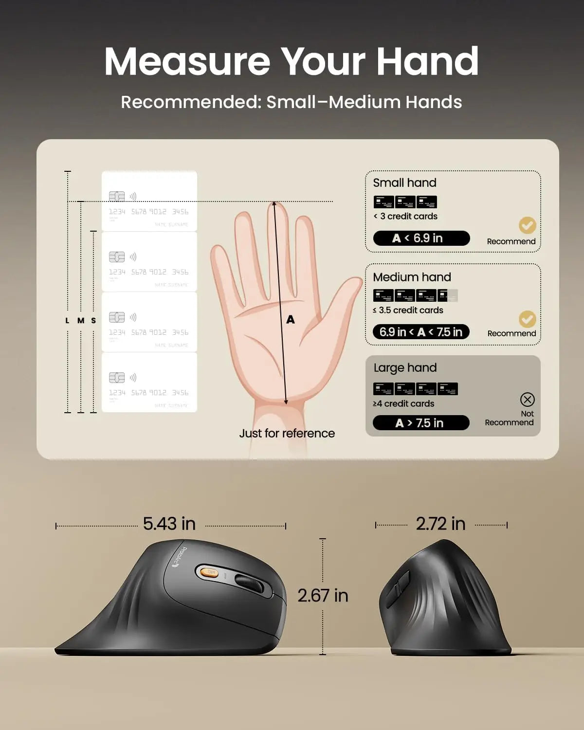 ProtoArc EM11 Ergonomic Vertical Wireless Mouse Rechargeable