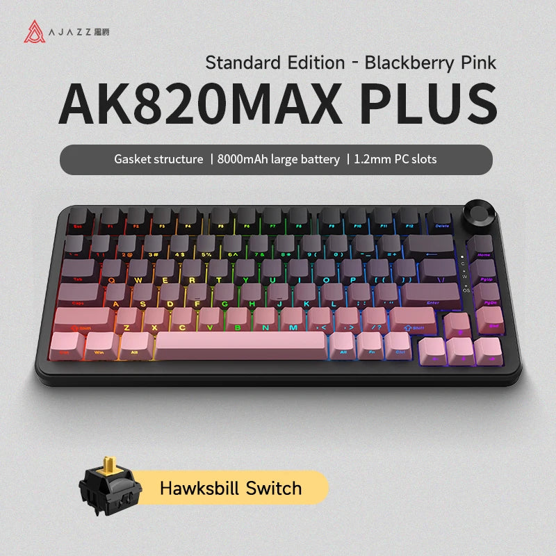 AJAZZ AK820 MAX/MAX Plus Gaming Keyboard Tri Mode 8000mAh Gasket TFT Screen Hot Plug Mechanical Keyboard Customized PC Accessory