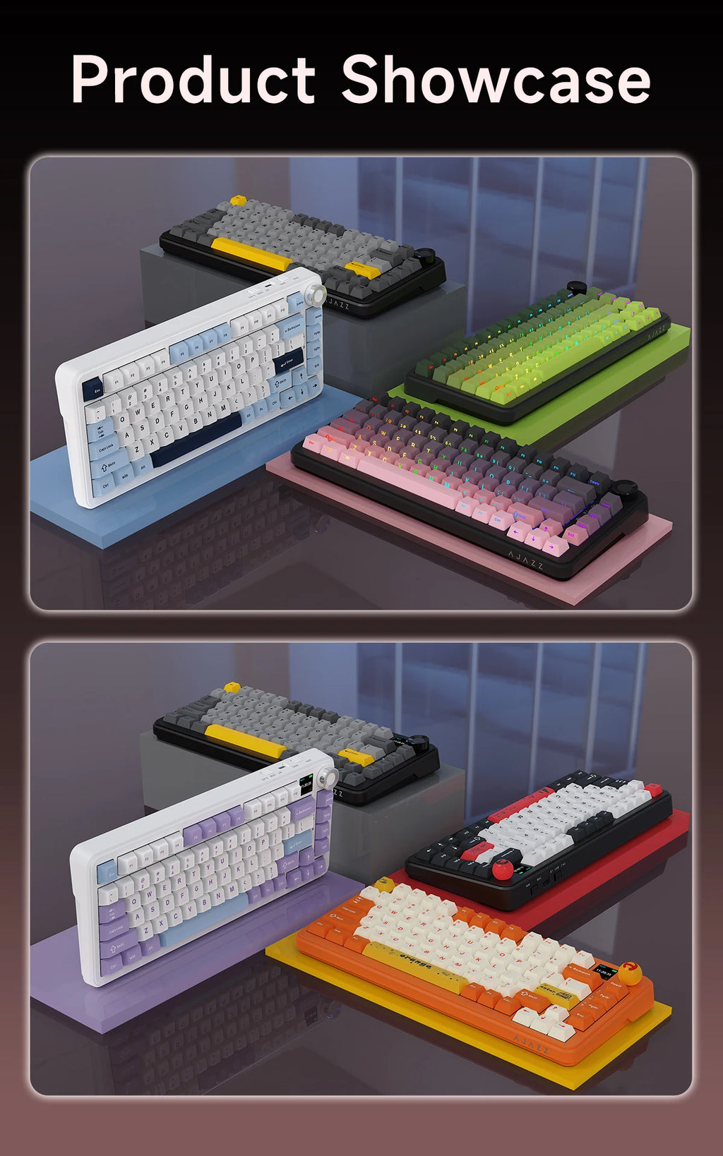 AJAZZ AK820 MAX/MAX Plus Gaming Keyboard Tri Mode 8000mAh Gasket TFT Screen Hot Plug Mechanical Keyboard Customized PC Accessory