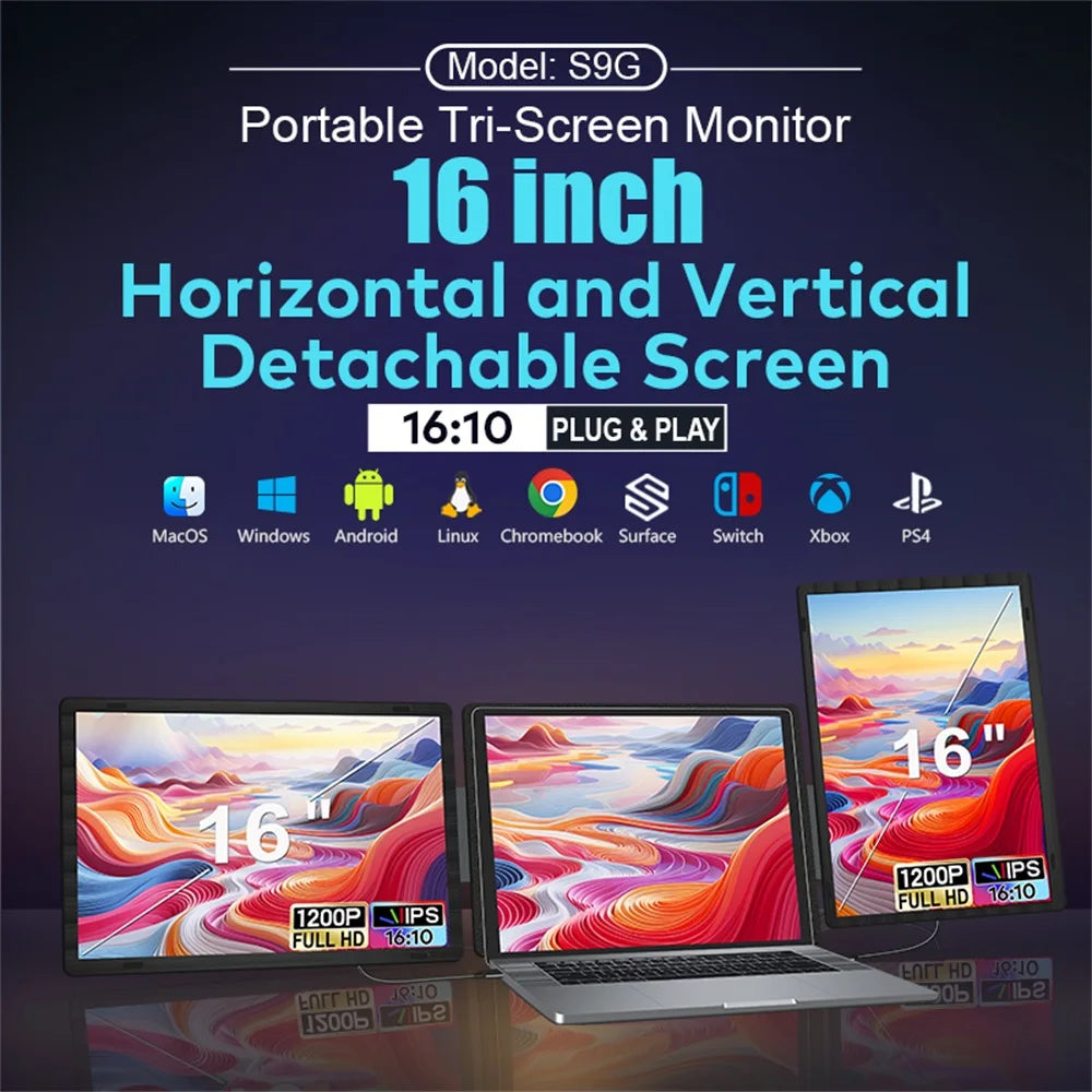 14" FHD IPS Dual Portable Monitor Screen Extender