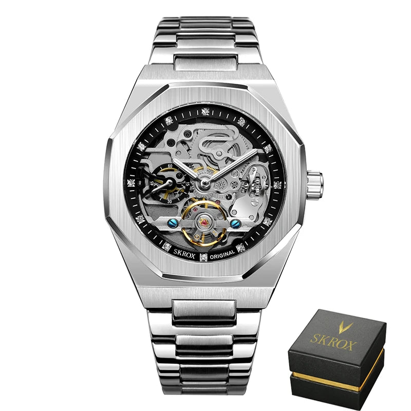 SKROX 1174 Gold Diamond Skeleton Automatic Watch