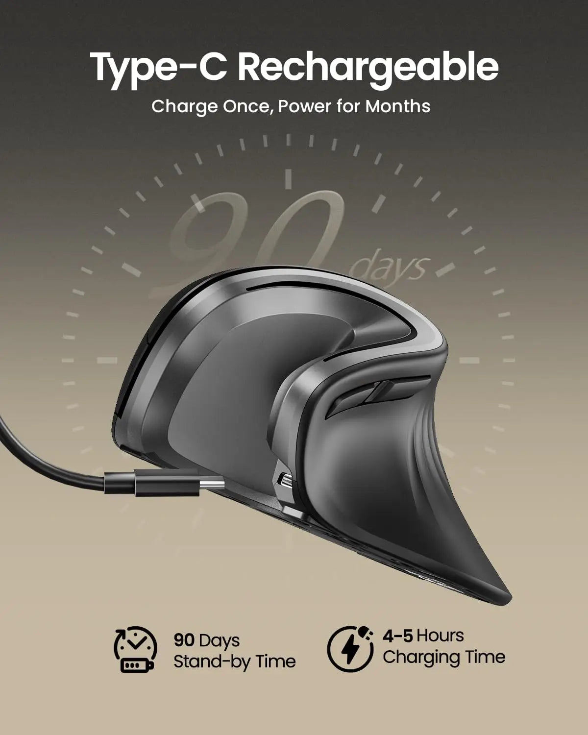 ProtoArc EM11 Ergonomic Vertical Wireless Mouse Rechargeable