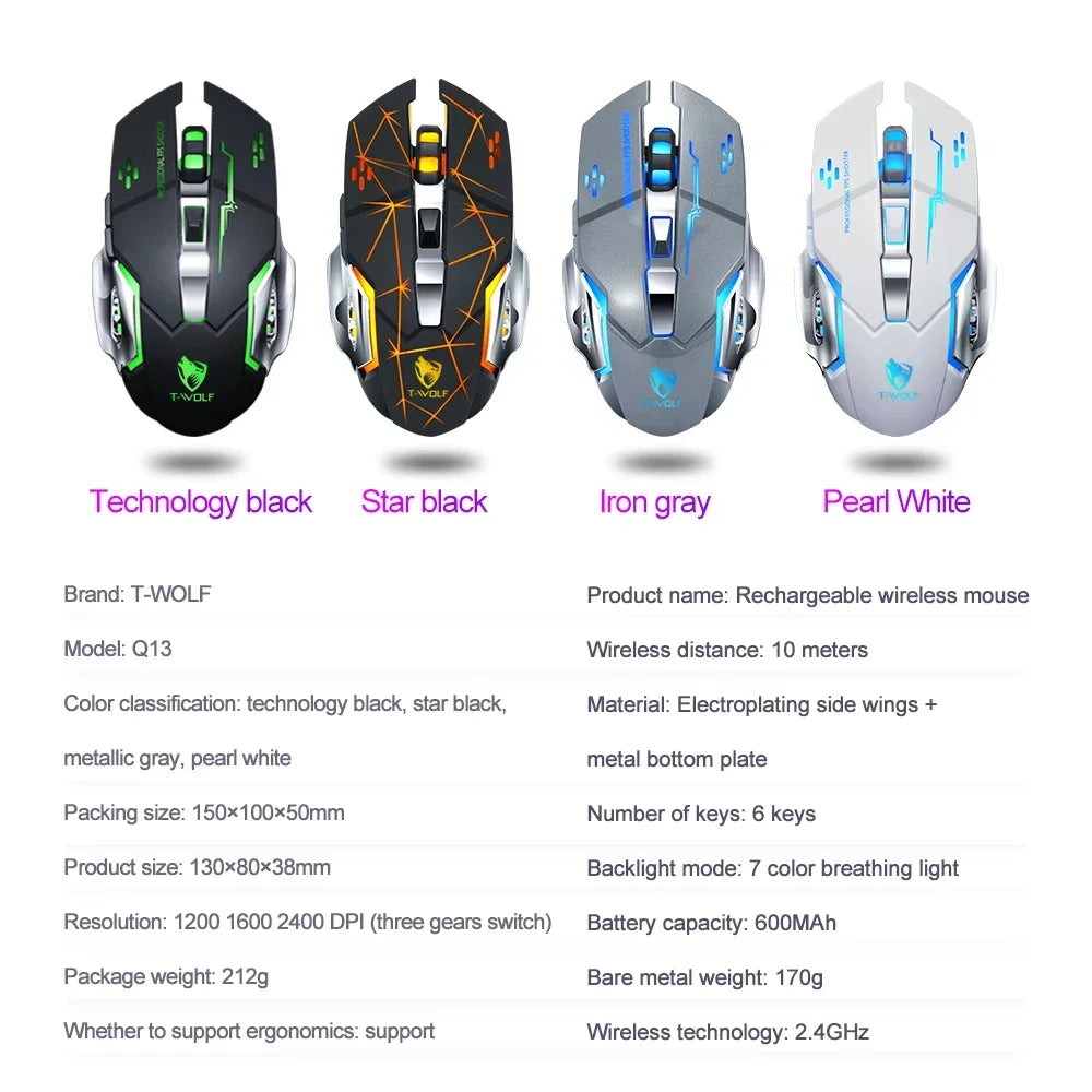 Wireless Mouse Charging Gaming Mouse Mute Backlit Mouse Mechanical Ergonomic Optical Computer Accessories for Pc Laptop
