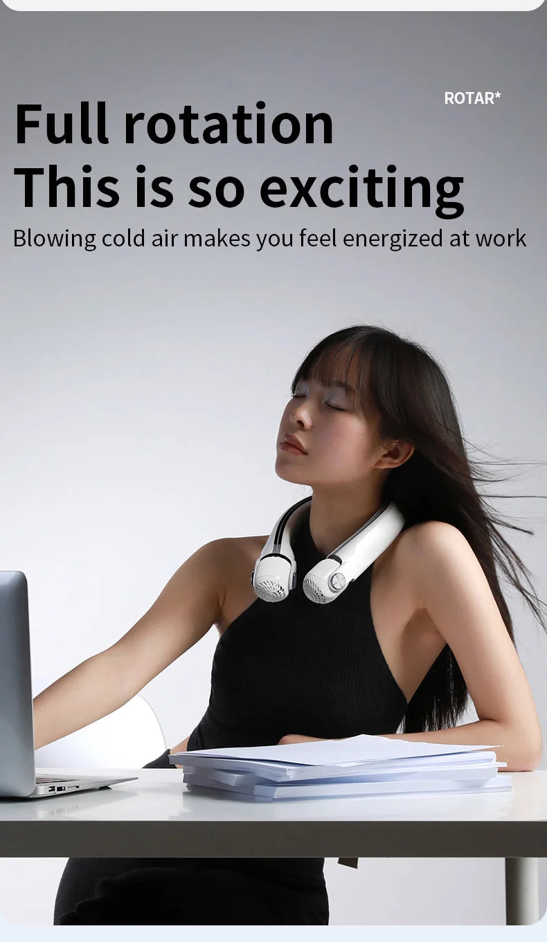 Rotor Bladeless Neck Fan – USB Rechargeable Turbo Cooling Fan