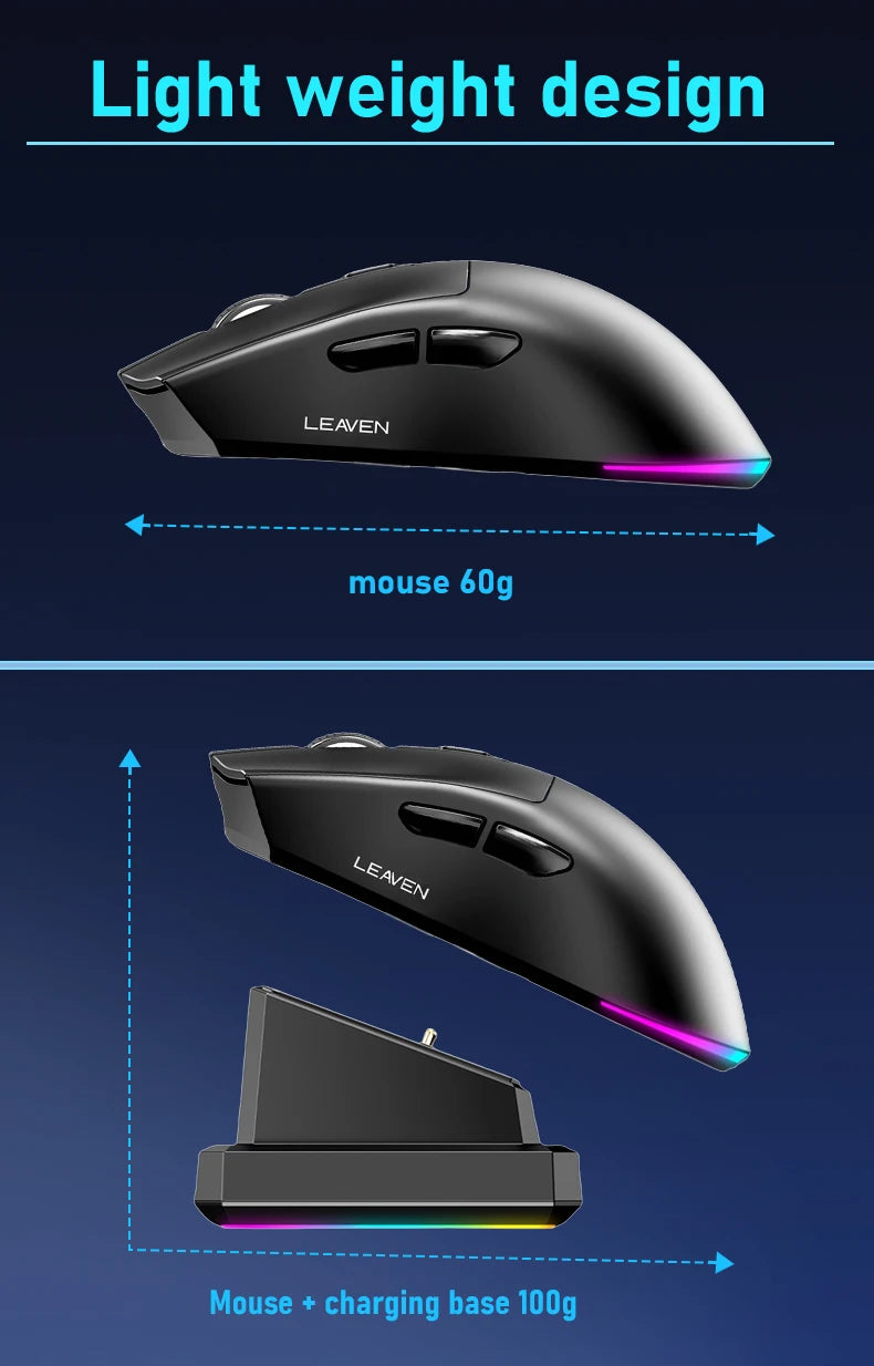 NexusClick Dual Mode Wireless Gaming Mouse,Lightweight RGB Backlit Magnetic Charging Dock DPI Adjustable Ergonomic for Laptop PC