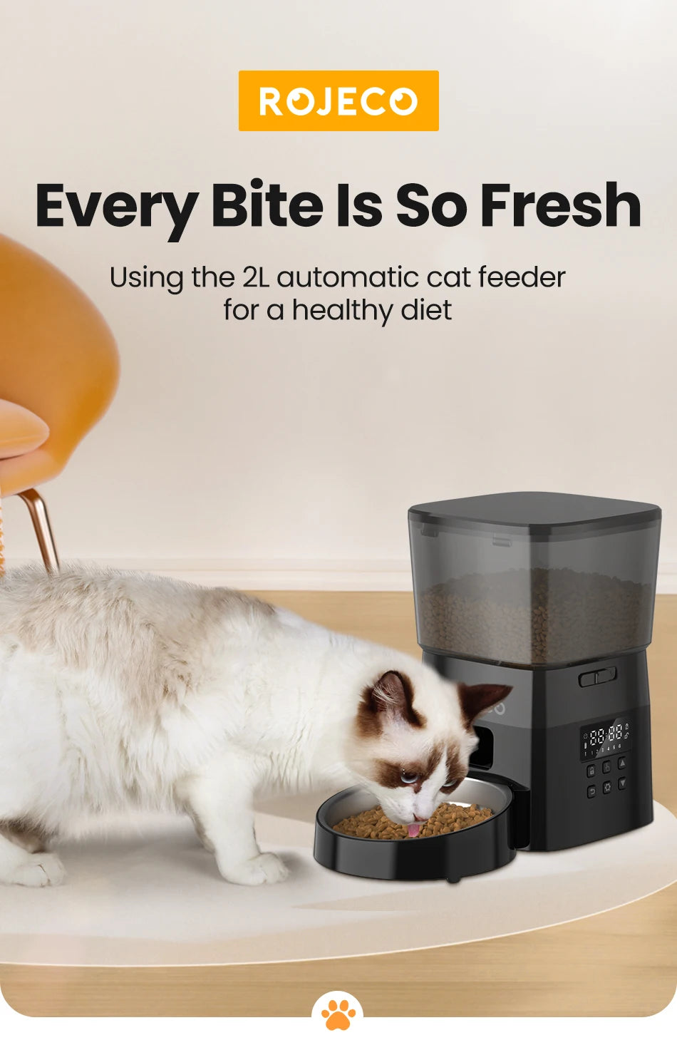 ROJECO Automatic Pet Feeder – Button Version