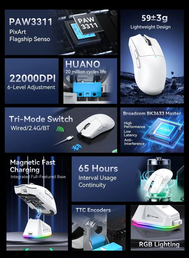 ATTACK SHARK X11 Wireless Gaming Mouse 22000 DPI 3-Mode
