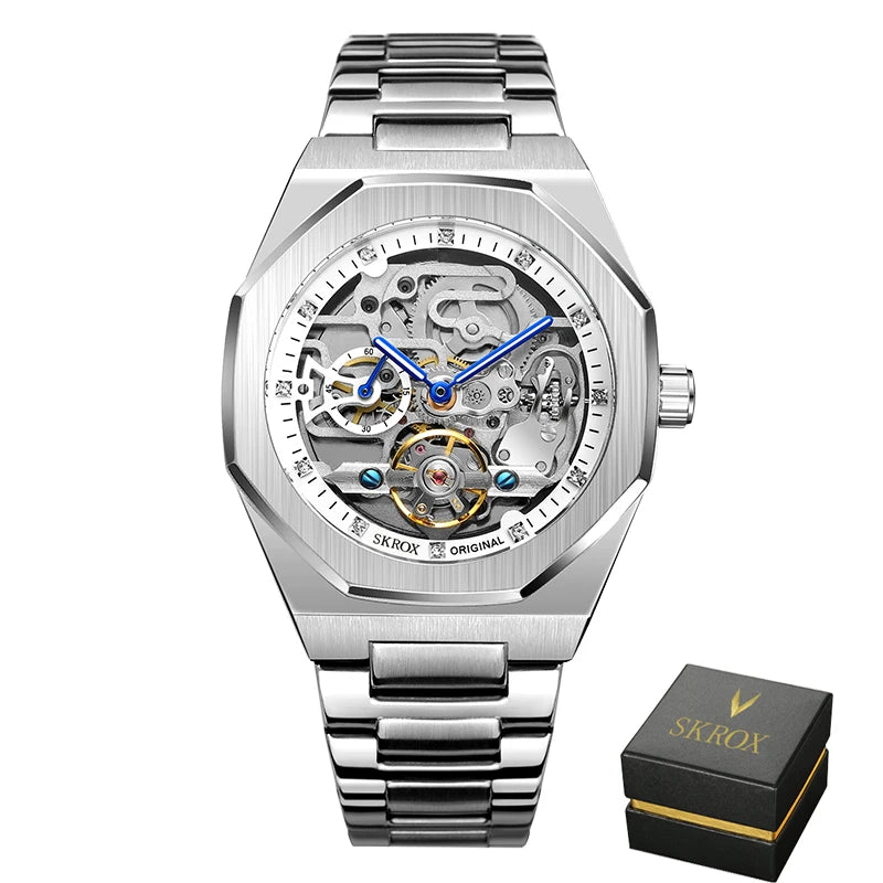 SKROX 1174 Gold Diamond Skeleton Automatic Watch