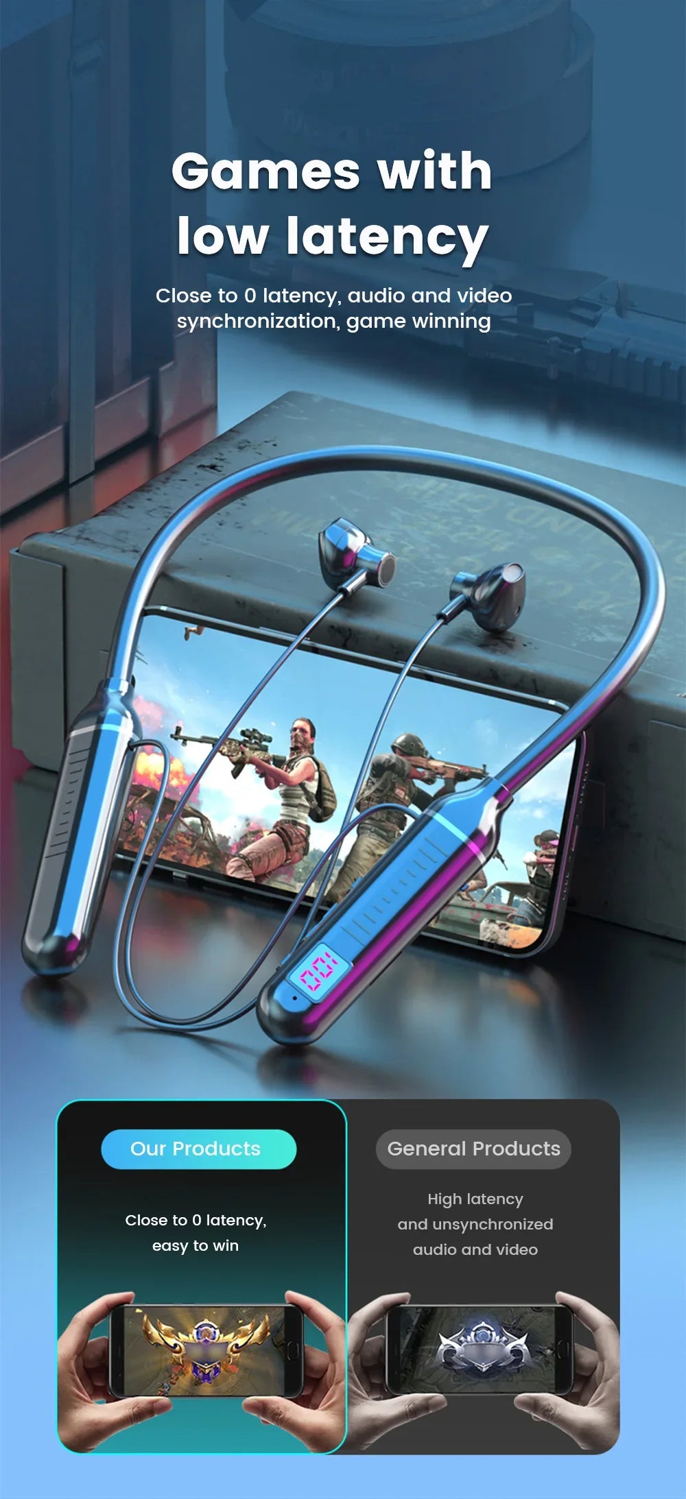 Wireless Neckband Earphones Bluetooth 5.3 LED Waterproof Magnetic