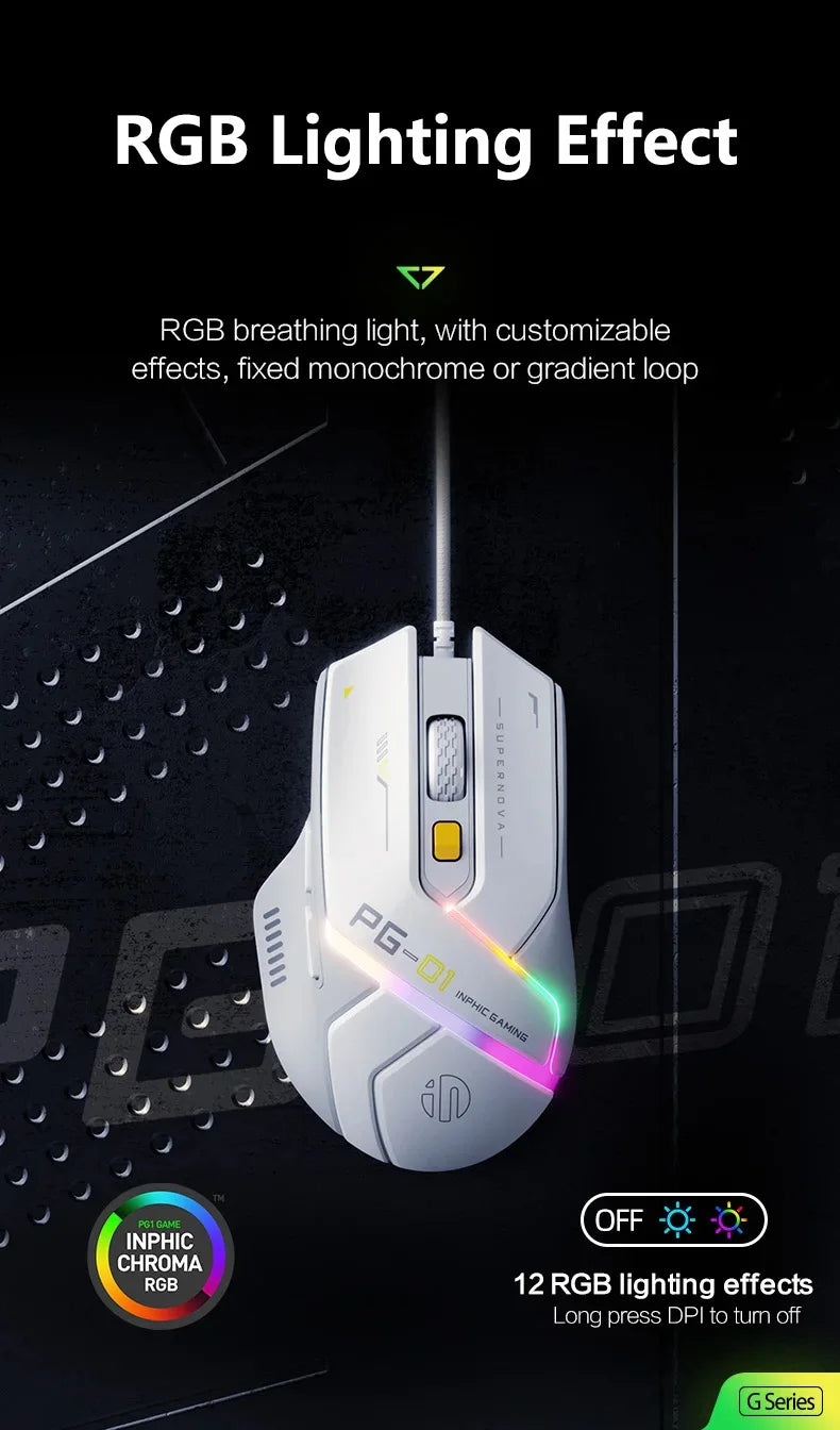 Inphic PG1 RGB Wired Gaming Mouse 12800 DPI 1000Hz
