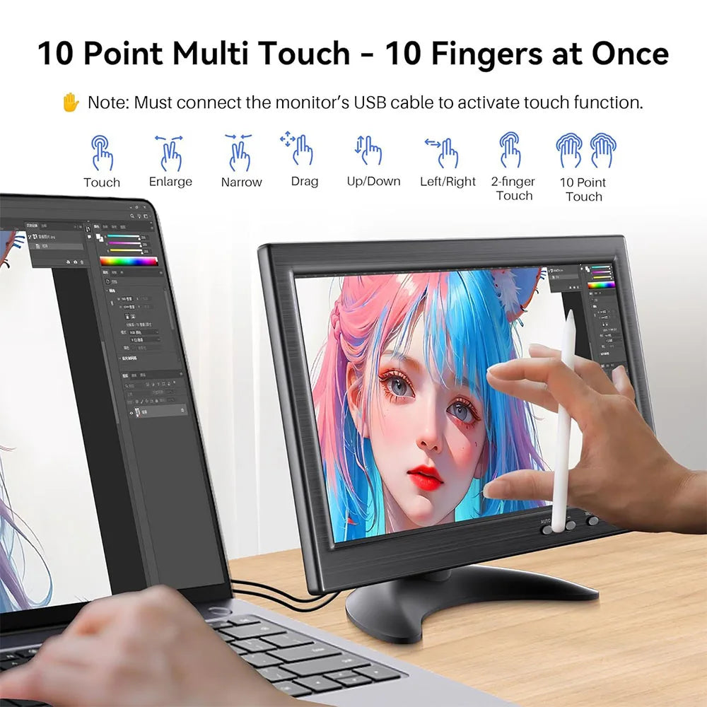 10.1" Touch Gaming Monitor 1366x768 HDMI VGA BNC