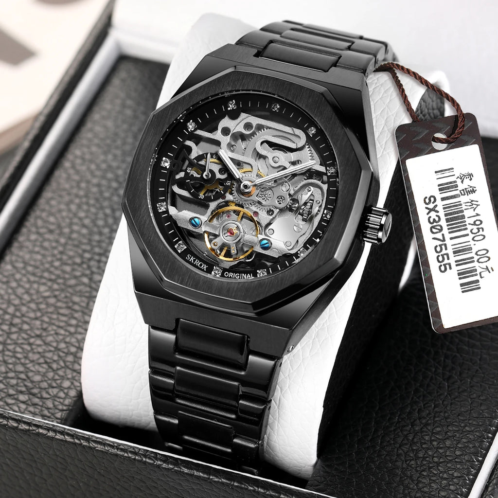 SKROX 1174 Gold Diamond Skeleton Automatic Watch
