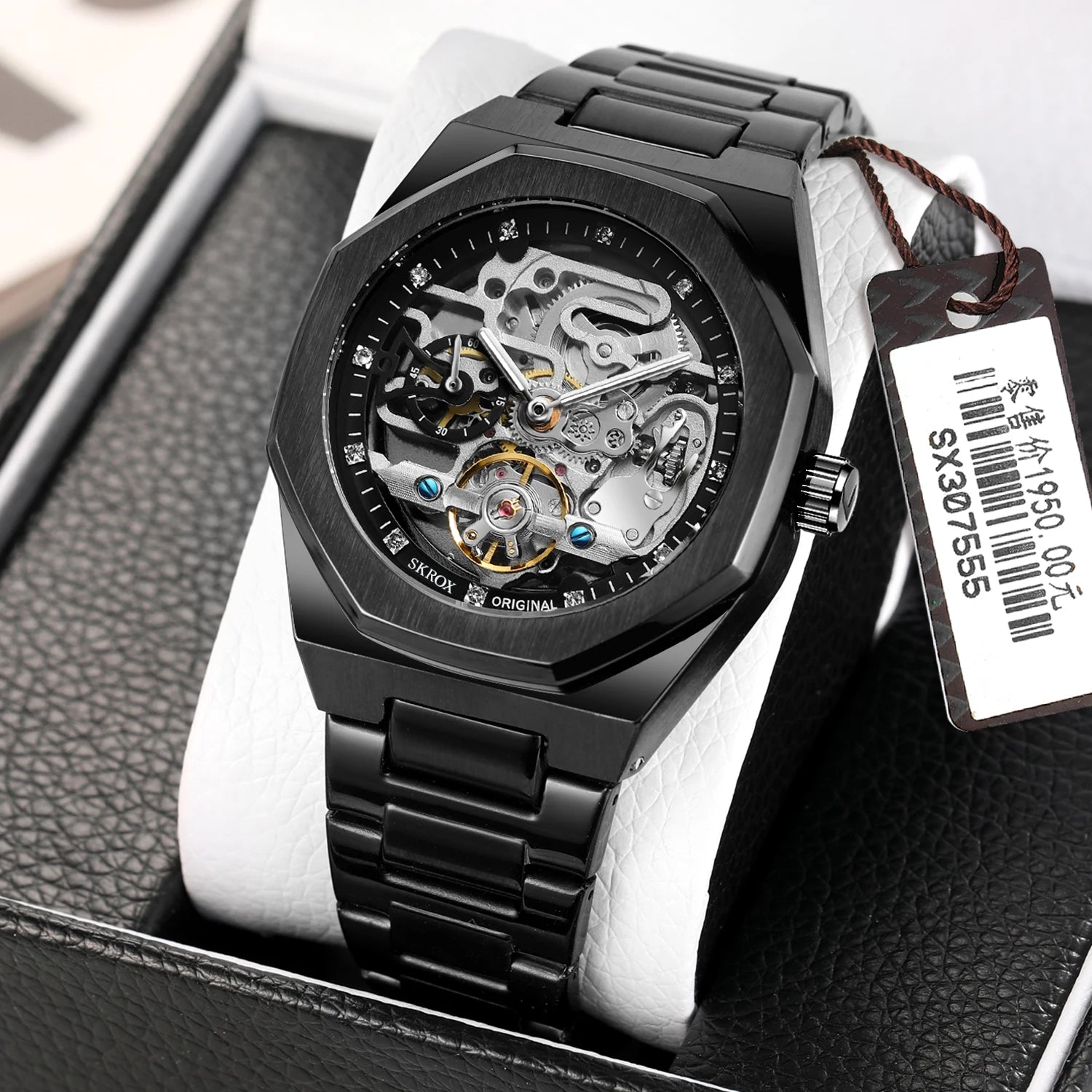 SKROX 1174 Gold Diamond Skeleton Automatic Watch