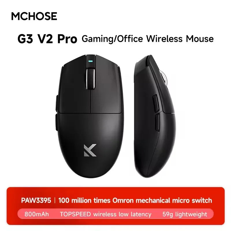 MCHOSE G3 V2 Pro Gaming Mouse Wireless Tri-mode PAW3395 800mAh Charging Lightweight Ergonomics Esports Mouse PC Office Accessori