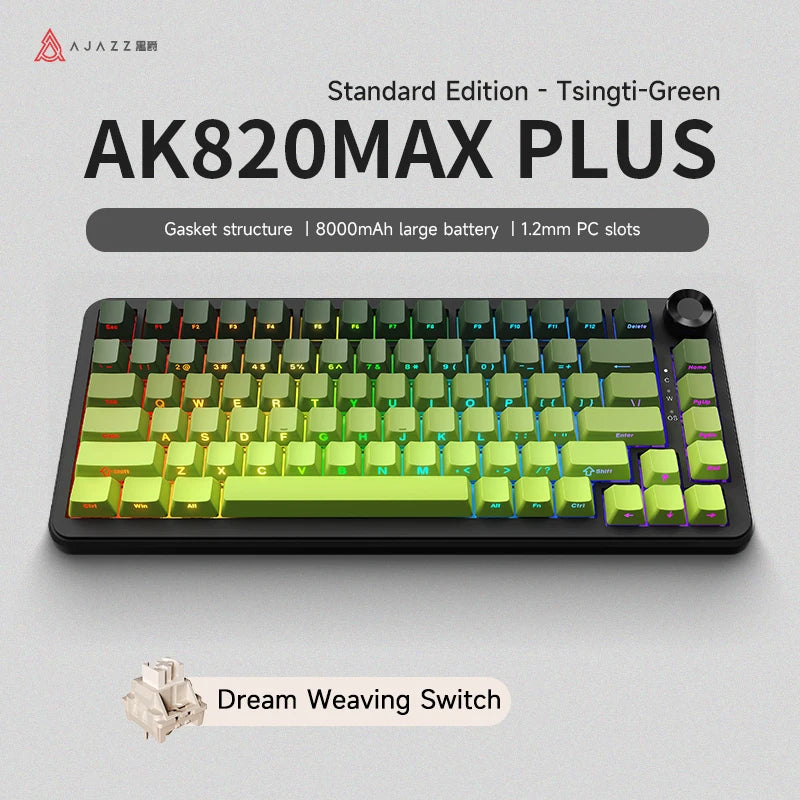 AJAZZ AK820 MAX/MAX Plus Gaming Keyboard Tri Mode 8000mAh Gasket TFT Screen Hot Plug Mechanical Keyboard Customized PC Accessory