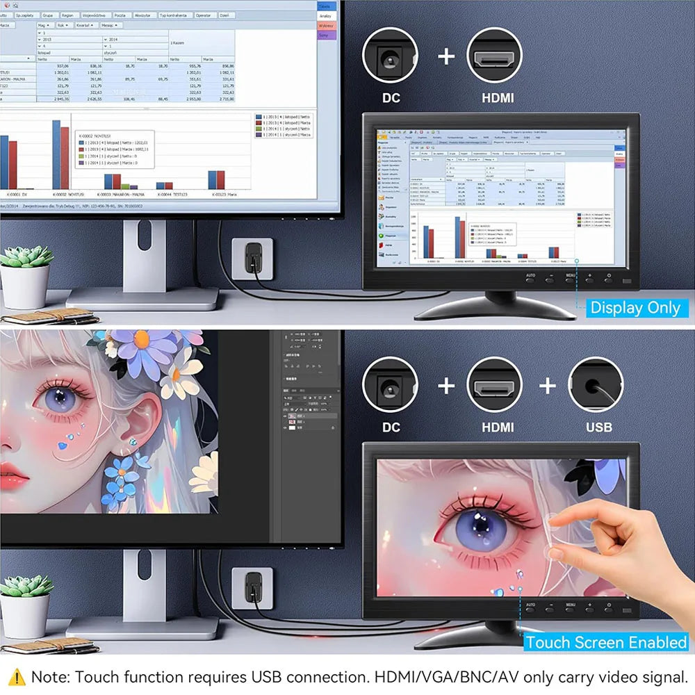 10.1" Touch Gaming Monitor 1366x768 HDMI VGA BNC