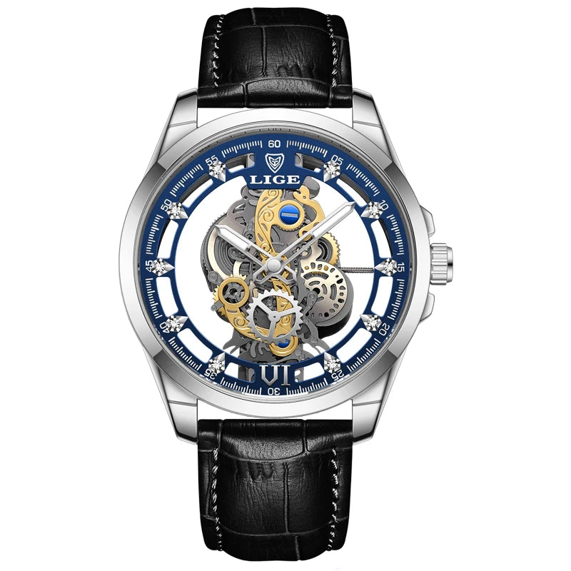 LIGE LG8997 Men's Gold Skeleton Quartz Watch