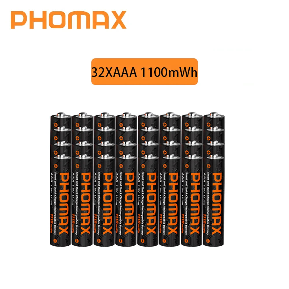 PHOMAX 1.5V Rechargeable Lithium Battery AA & AAA with Charger