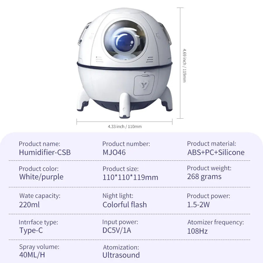 Space Capsule LED Night Light & Humidifier