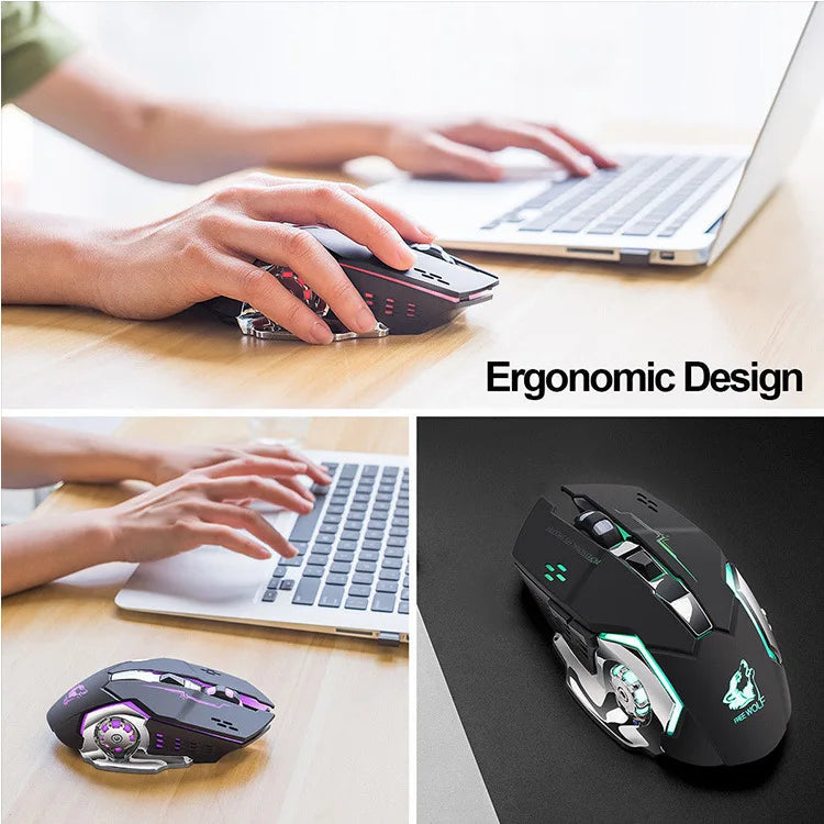 Free Wolf X8 Wireless Mouse Charging Gaming Mouse Mute Backlit Mechanical Ergonomic Optical Computer Accessories for Pc Laptop