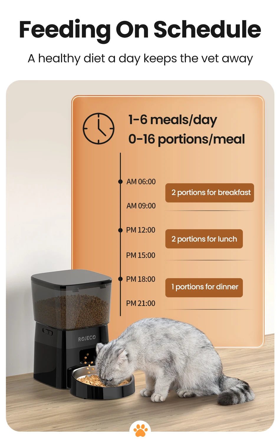 ROJECO Automatic Pet Feeder – Button Version