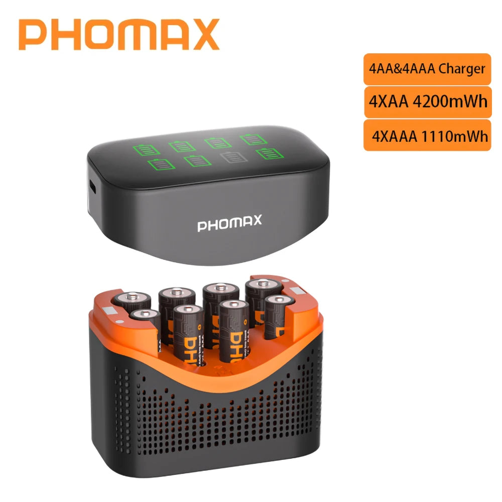 PHOMAX 1.5V Rechargeable Lithium Battery AA & AAA with Charger