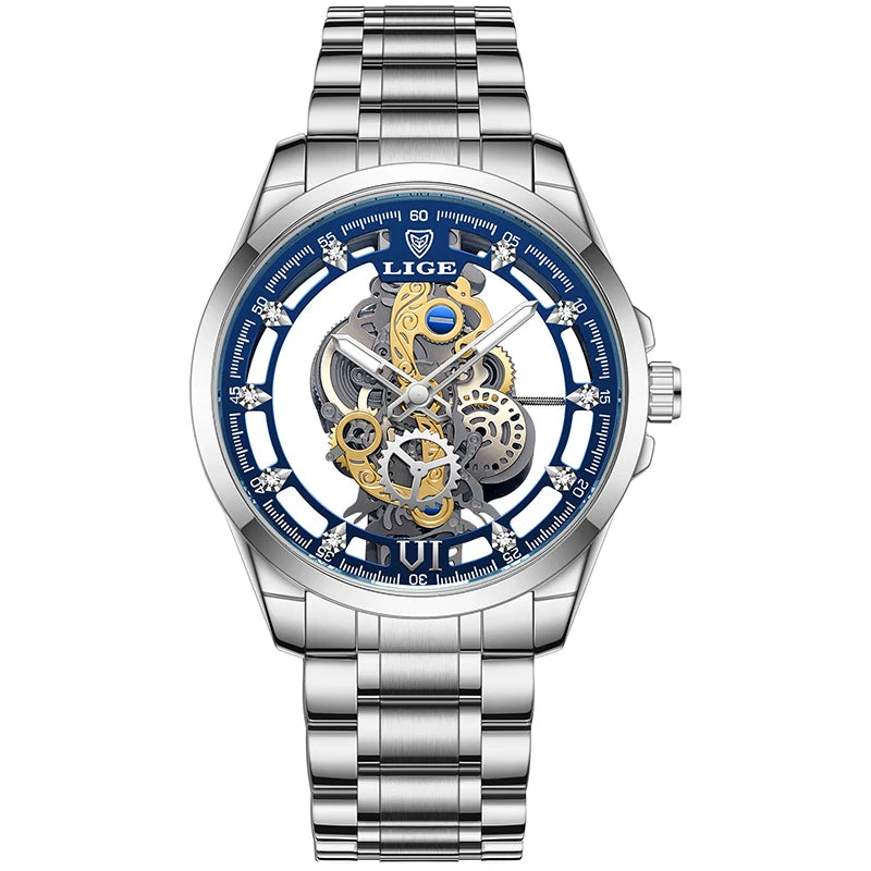 LIGE LG8997 Men's Gold Skeleton Quartz Watch